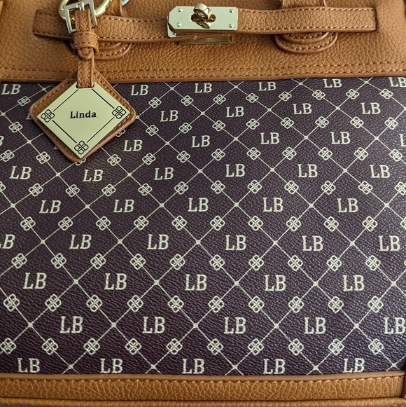 Danbury Mint Personalized LB Initial Brown Leather Handbag - Picture 5 of 7